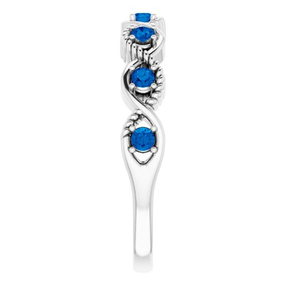 14K White Blue Sapphire Stackable Ring
