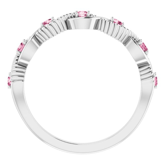 14K White Pink Tourmaline Stackable Ring