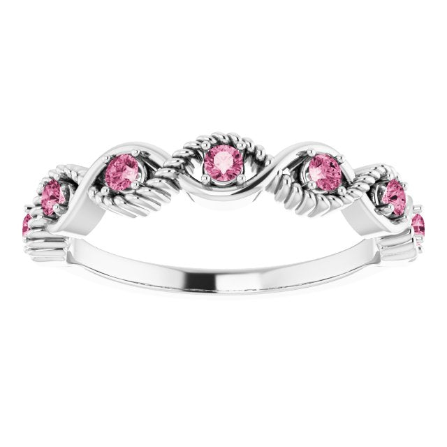 14K White Pink Tourmaline Stackable Ring