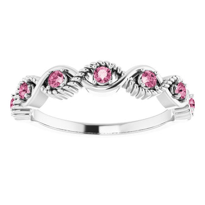 14K White Pink Tourmaline Stackable Ring
