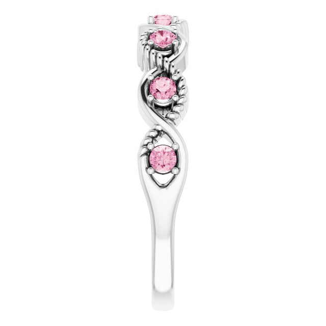14K White Pink Tourmaline Stackable Ring