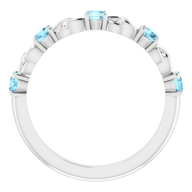 14K White Aquamarine Stackable Link Ring