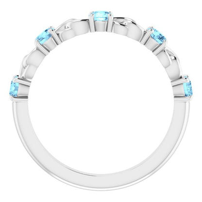 14K White Aquamarine Stackable Link Ring