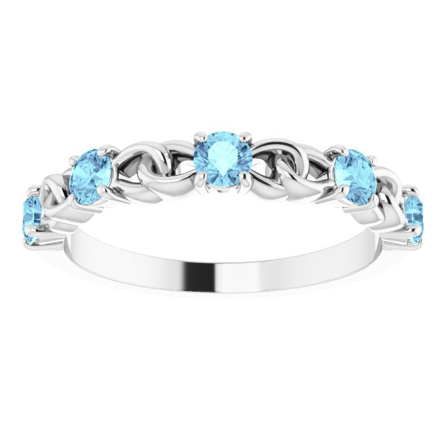 14K White Aquamarine Stackable Link Ring
