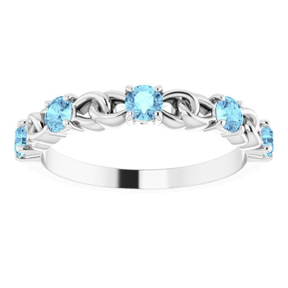 14K White Aquamarine Stackable Link Ring