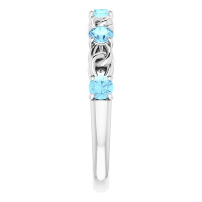 14K White Aquamarine Stackable Link Ring