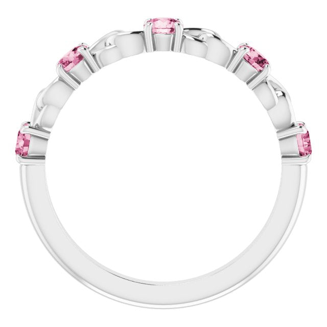 14K White Pink Tourmaline Stackable Link Ring