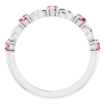 14K White Pink Tourmaline Stackable Link Ring