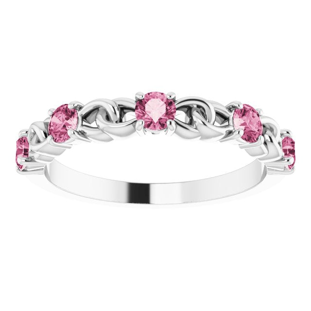 14K White Pink Tourmaline Stackable Link Ring