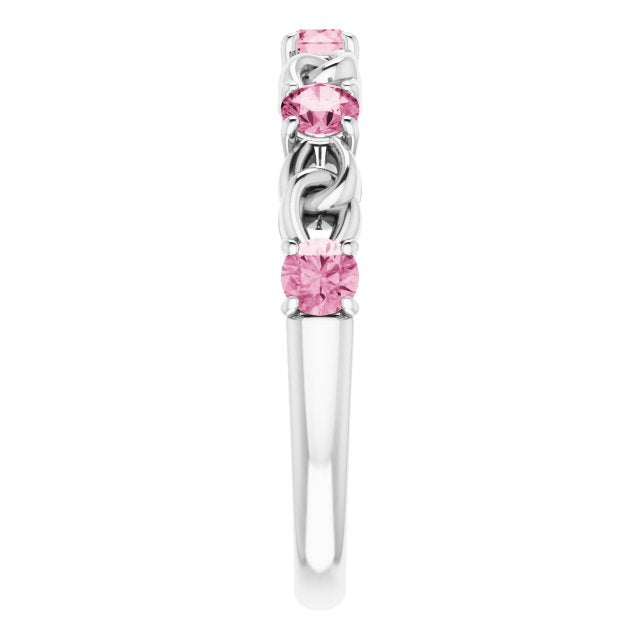 14K White Pink Tourmaline Stackable Link Ring