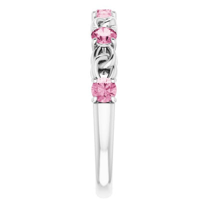 14K White Pink Tourmaline Stackable Link Ring