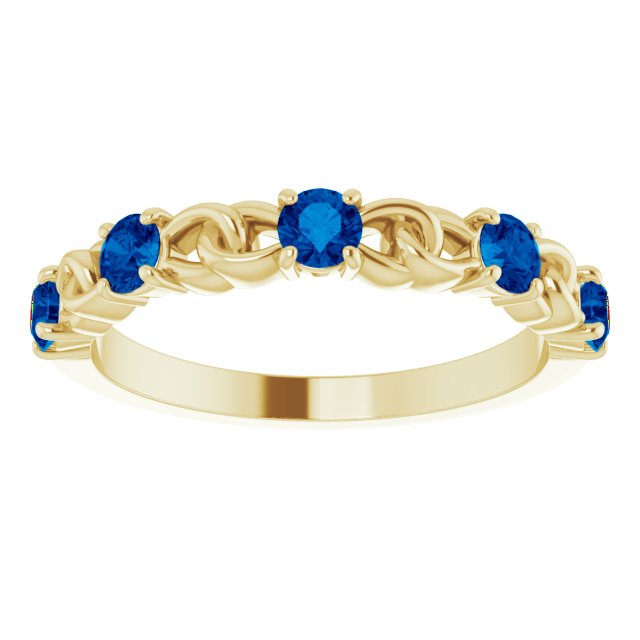 14K Yellow Blue Sapphire Stackable Link Ring