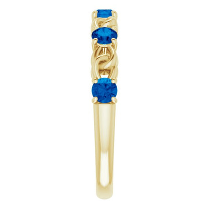14K Yellow Blue Sapphire Stackable Link Ring