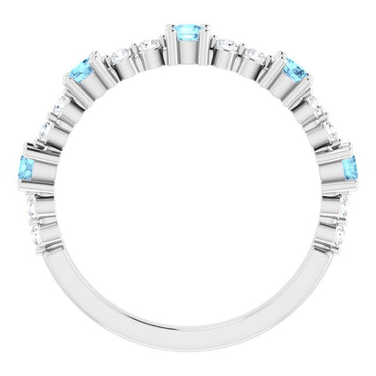 14K White Aquamarine & 1/5 CTW Diamond Ring