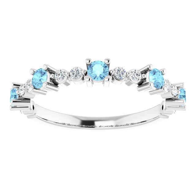 14K White Aquamarine & 1/5 CTW Diamond Ring