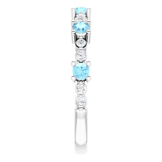 14K White Aquamarine & 1/5 CTW Diamond Ring