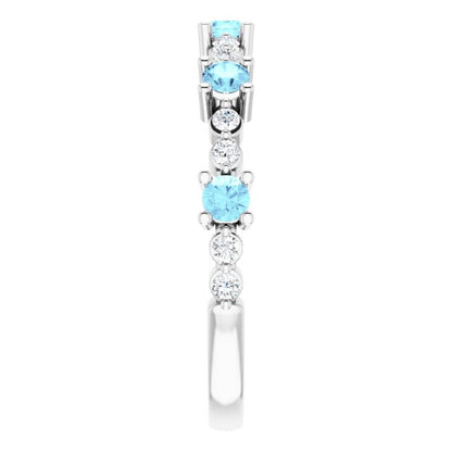14K White Aquamarine & 1/5 CTW Diamond Ring
