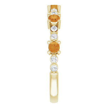 14K Yellow Citrine & 1/5 CTW Diamond Ring