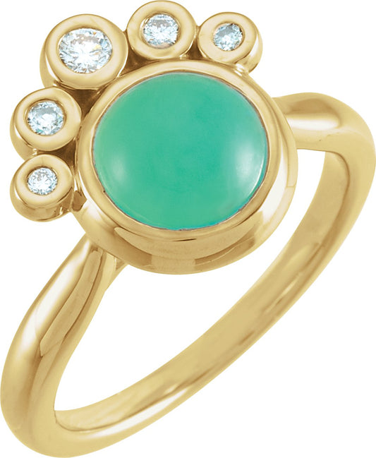 14K Yellow Chrysoprase & 1/8 CTW Diamond Ring