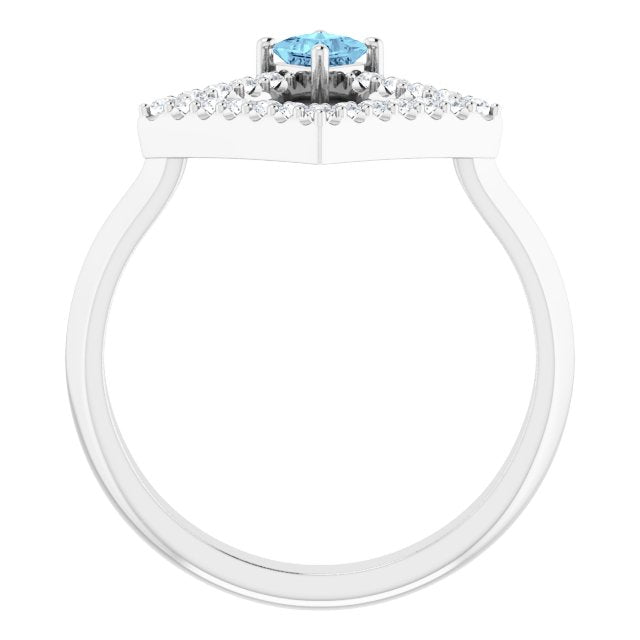 14K White Aquamarine & 1/5 CTW Diamond Geometric Ring