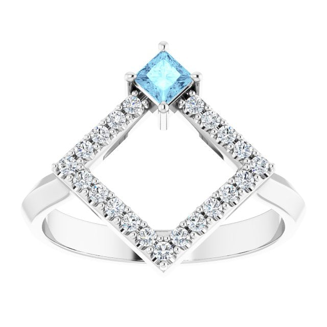 14K White Aquamarine & 1/5 CTW Diamond Geometric Ring