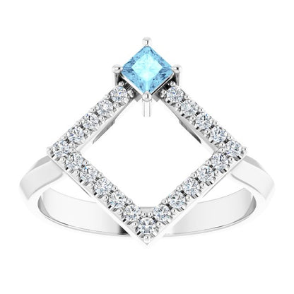 14K White Aquamarine & 1/5 CTW Diamond Geometric Ring