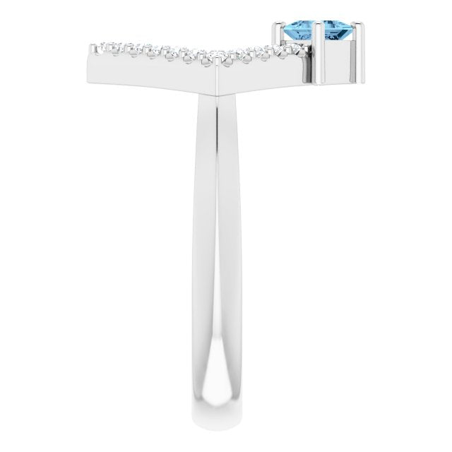 14K White Aquamarine & 1/5 CTW Diamond Geometric Ring