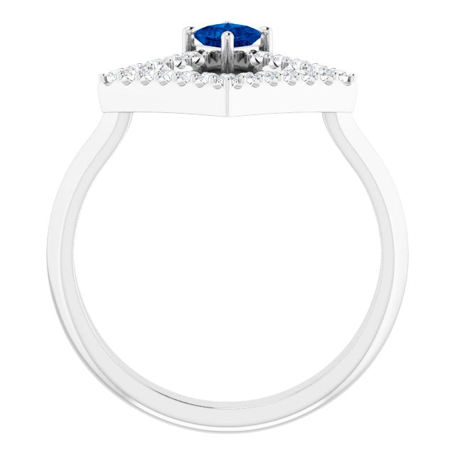 14K White Blue Sapphire & 1/5 CTW Diamond Geometric Ring