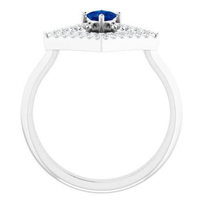 14K White Blue Sapphire & 1/5 CTW Diamond Geometric Ring