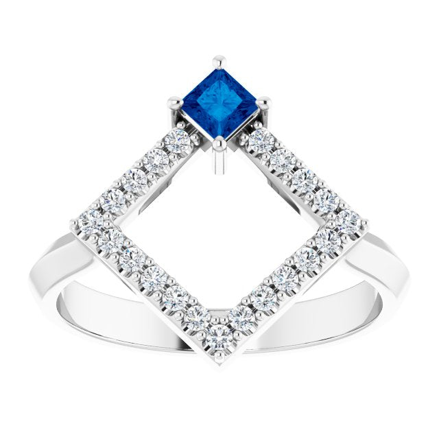 14K White Blue Sapphire & 1/5 CTW Diamond Geometric Ring