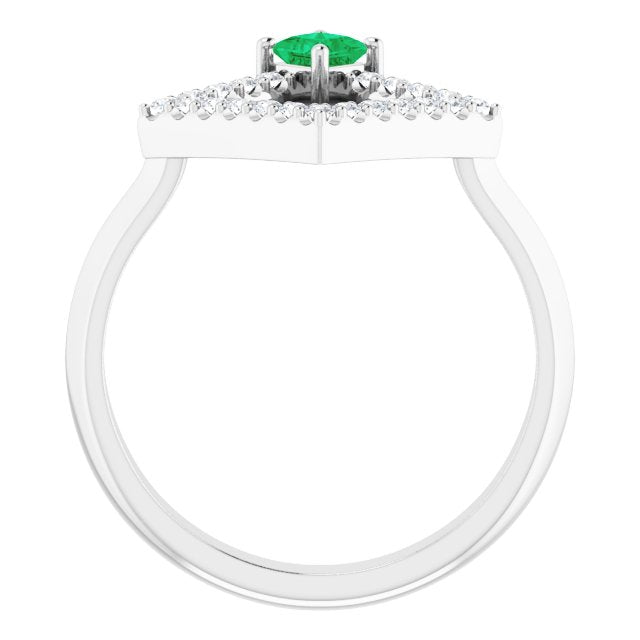 14K White Emerald & 1/5 CTW Diamond Geometric Ring