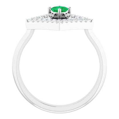 14K White Emerald & 1/5 CTW Diamond Geometric Ring