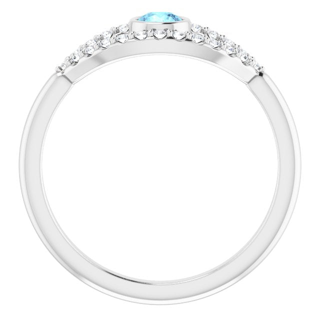14K White Aquamarine & White Sapphire Evil Eye Ring