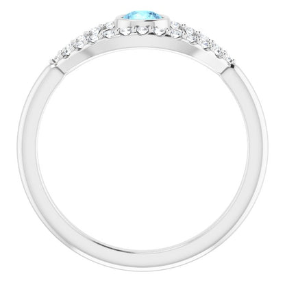 14K White Aquamarine & White Sapphire Evil Eye Ring