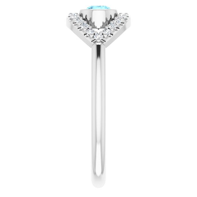 14K White Aquamarine & White Sapphire Evil Eye Ring