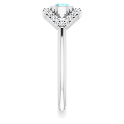 14K White Aquamarine & White Sapphire Evil Eye Ring