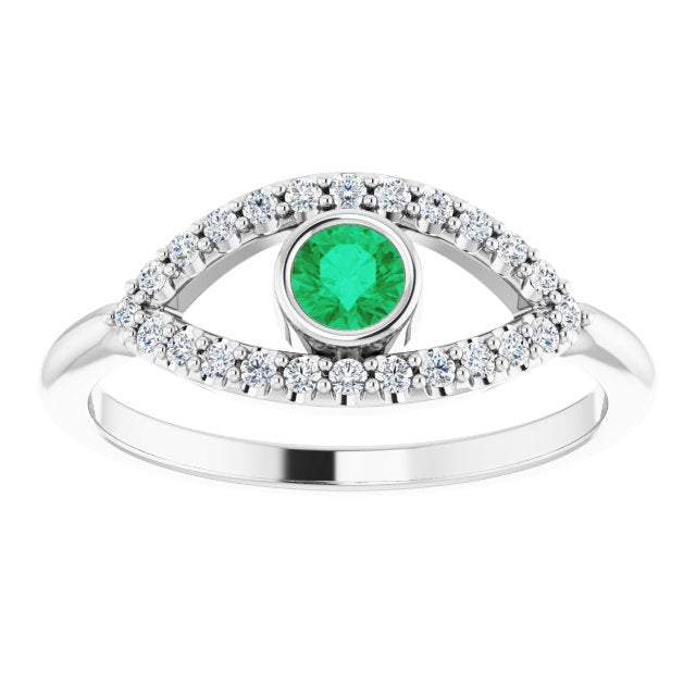 14K White Emerald & White Sapphire Evil Eye Ring