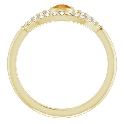 14K Yellow Citrine & White Sapphire Evil Eye Ring
