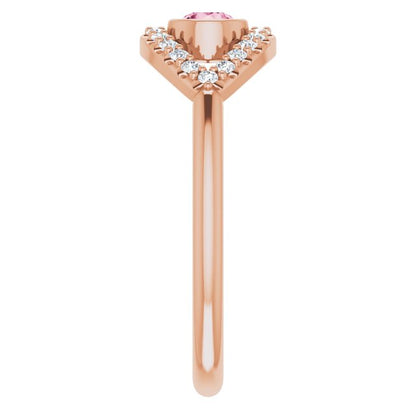 14K Rose Pink Tourmaline & White Sapphire Evil Eye Ring