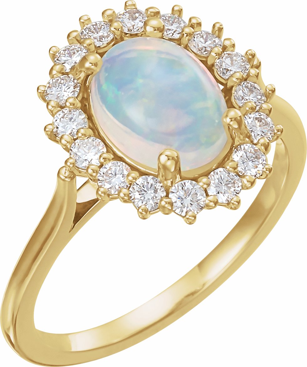 14K Yellow Ethiopian Opal & 3/8 CTW Diamond Ring