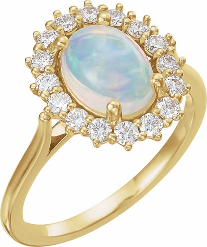 14K Yellow Ethiopian Opal & 3/8 CTW Diamond Ring