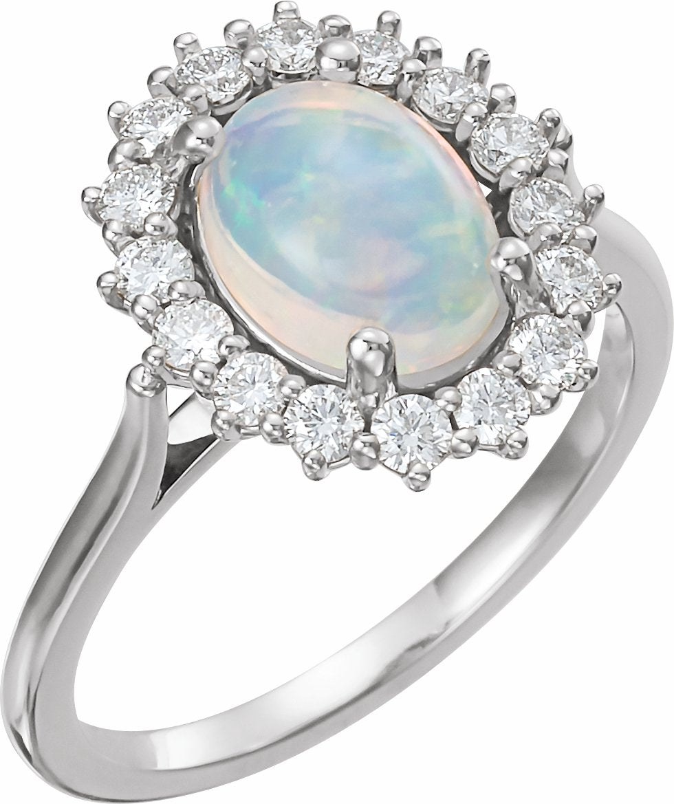 14K White Ethiopian Opal & 1/2 CTW Diamond Ring