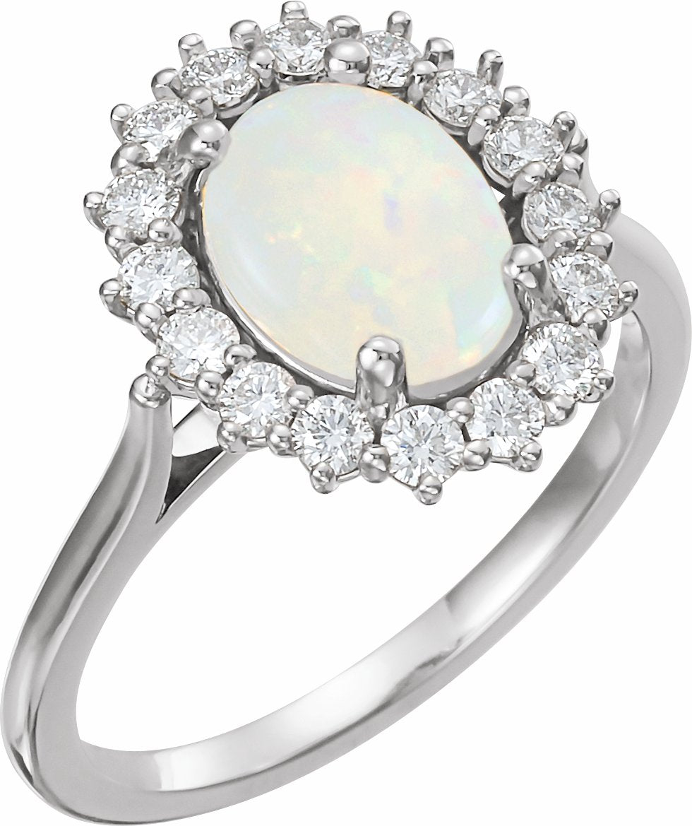 14K White Opal & 1/2 CTW Diamond Ring