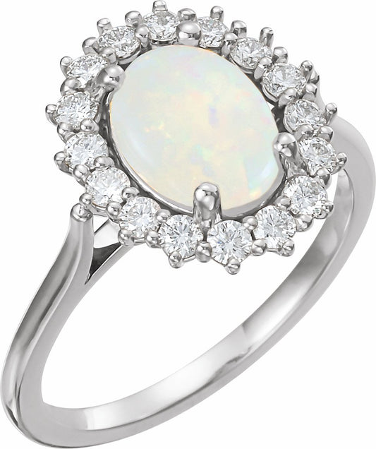 14K White Opal & 1/2 CTW Diamond Ring