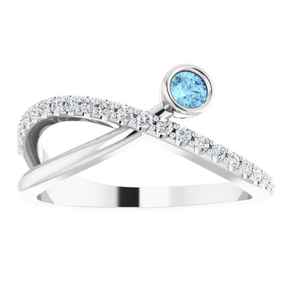 14K White Aquamarine & 1/5 CTW Diamond Ring