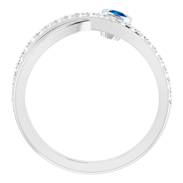 14K White Blue Sapphire & 1/5 CTW Diamond Ring