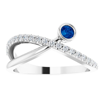 14K White Blue Sapphire & 1/5 CTW Diamond Ring