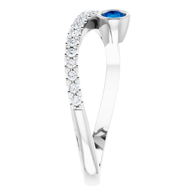 14K White Blue Sapphire & 1/5 CTW Diamond Ring