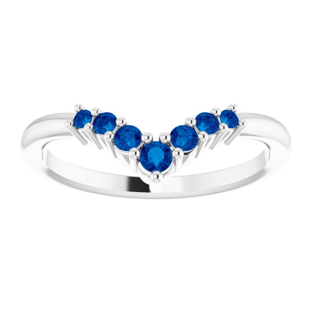 14K White Blue Sapphire Graduated V Ring