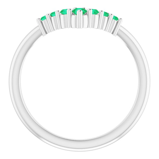 14K White Emerald Graduated V Ring